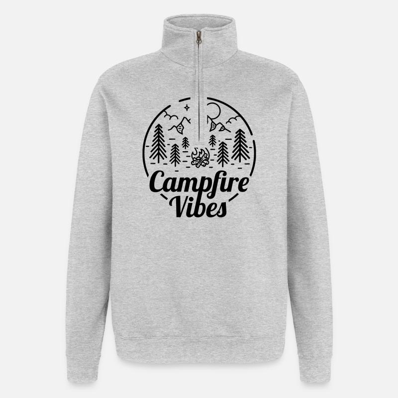 Ambiance de feu de camp - Sweat à zip 1/4 - gris chiné