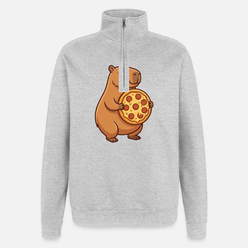 Capybara avec pizza - Sweat à zip 1/4 - gris chiné