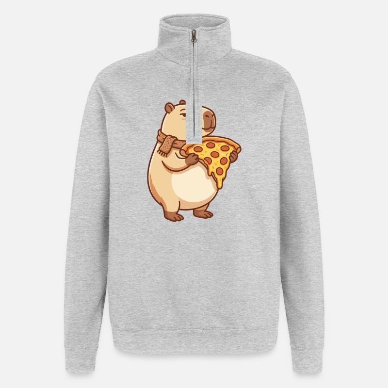 Pizza Capybara mit schmelzendem Käse - Quarter-Zip-Sweatshirt - Grau meliert