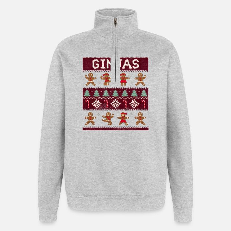 Ginja's Gingerbread Christmas Sweater - Quarter-Zip Sweatshirt - heather grey