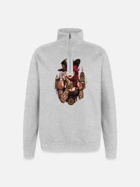 Femmes Steampunk Magnifiques Steampunk - Sweat à zip 1/4 - gris chiné