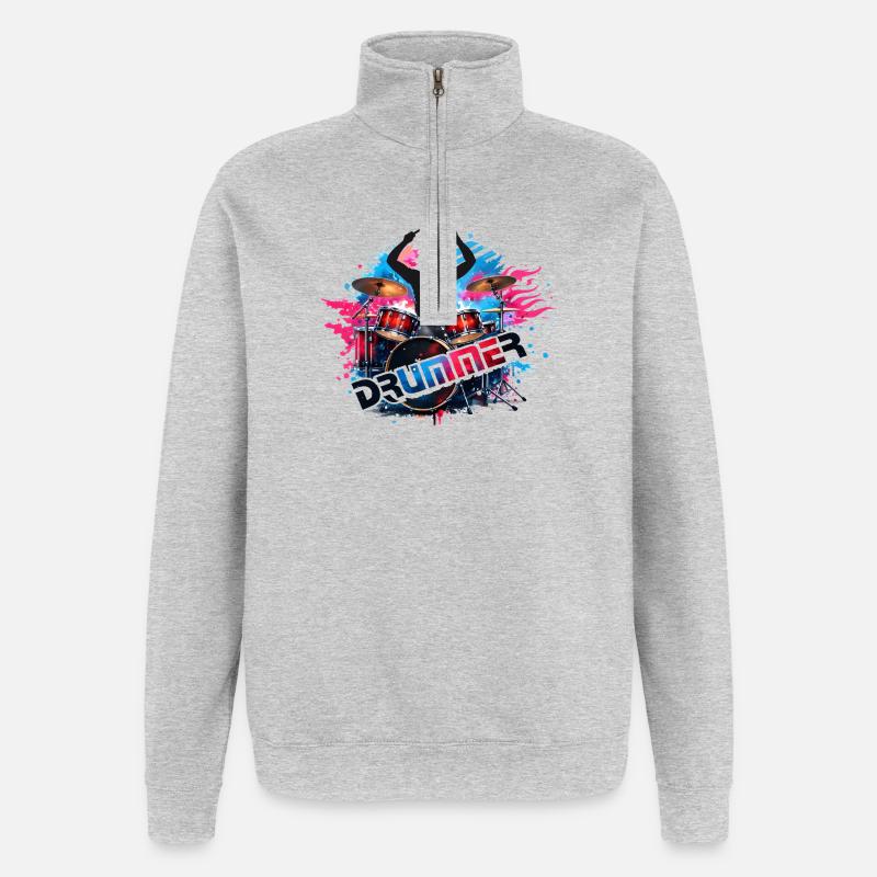 Drummer Power Splash Design - Quarter-Zip Sweatshirt - heather grey