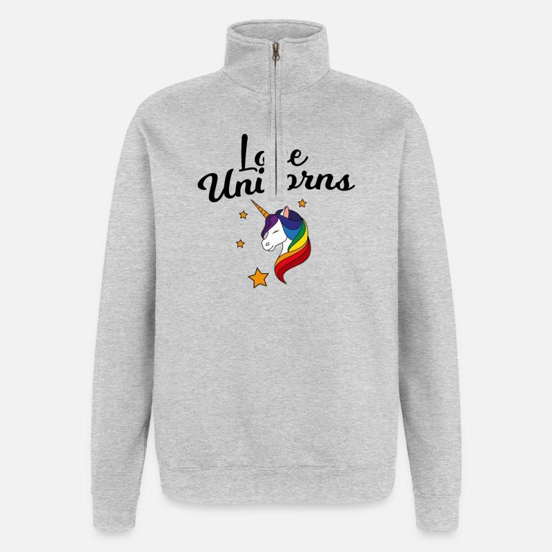 Regenbogen Einhorn Sternenzauber - Quarter-Zip-Sweatshirt - Grau meliert