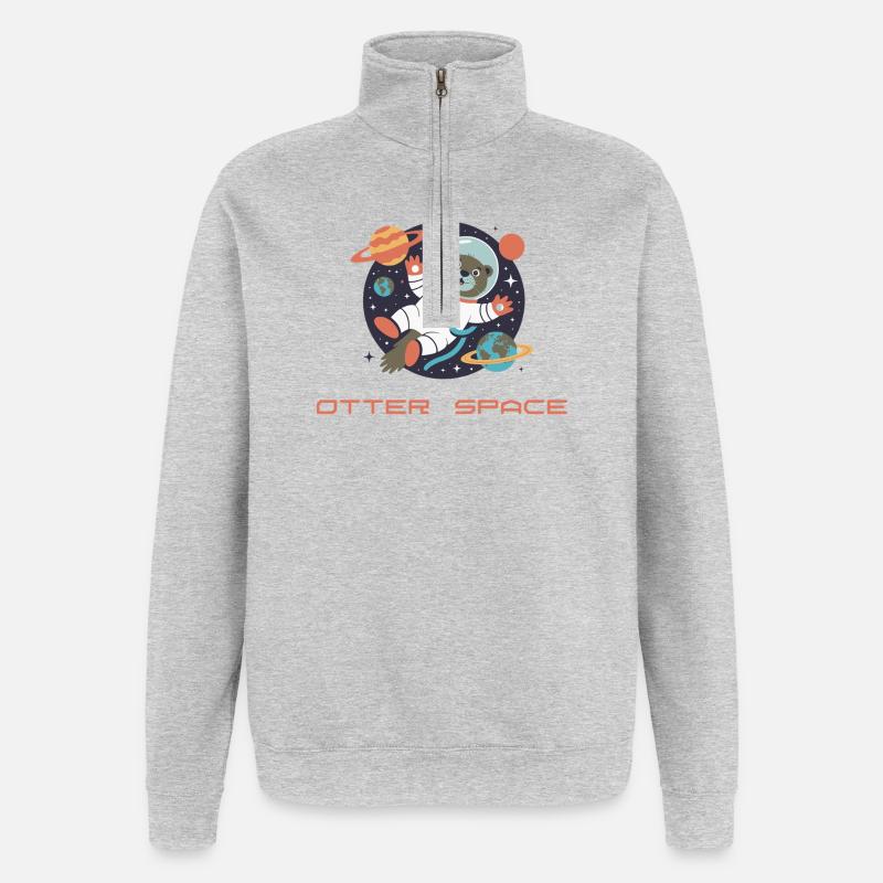 Otter im Weltraum Retro Comic  - Quarter-Zip-Sweatshirt - Grau meliert