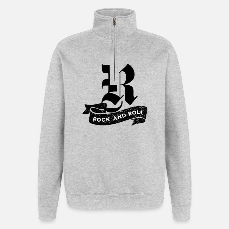 Rock and Roll Tilted Text - Quarter-Zip Sweatshirt - heather grey