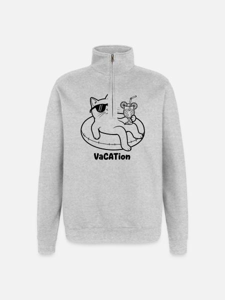 Katzenurlaub am Pool VaCATtion - Quarter-Zip-Sweatshirt - Grau meliert