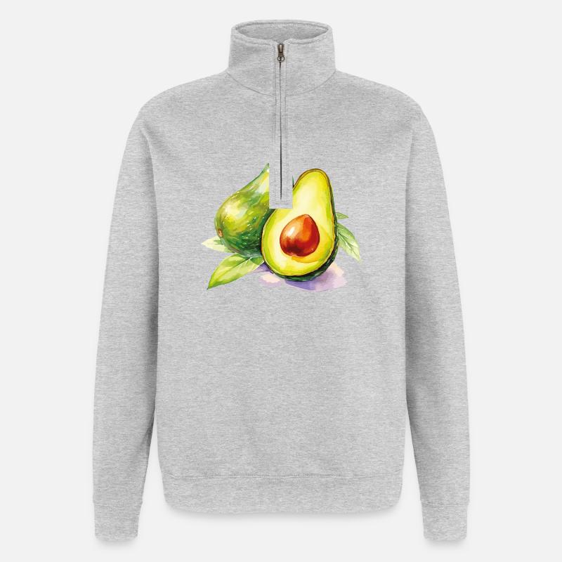 Fraîcheur de l’avocat aquarelle - Sweat à zip 1/4 - gris chiné