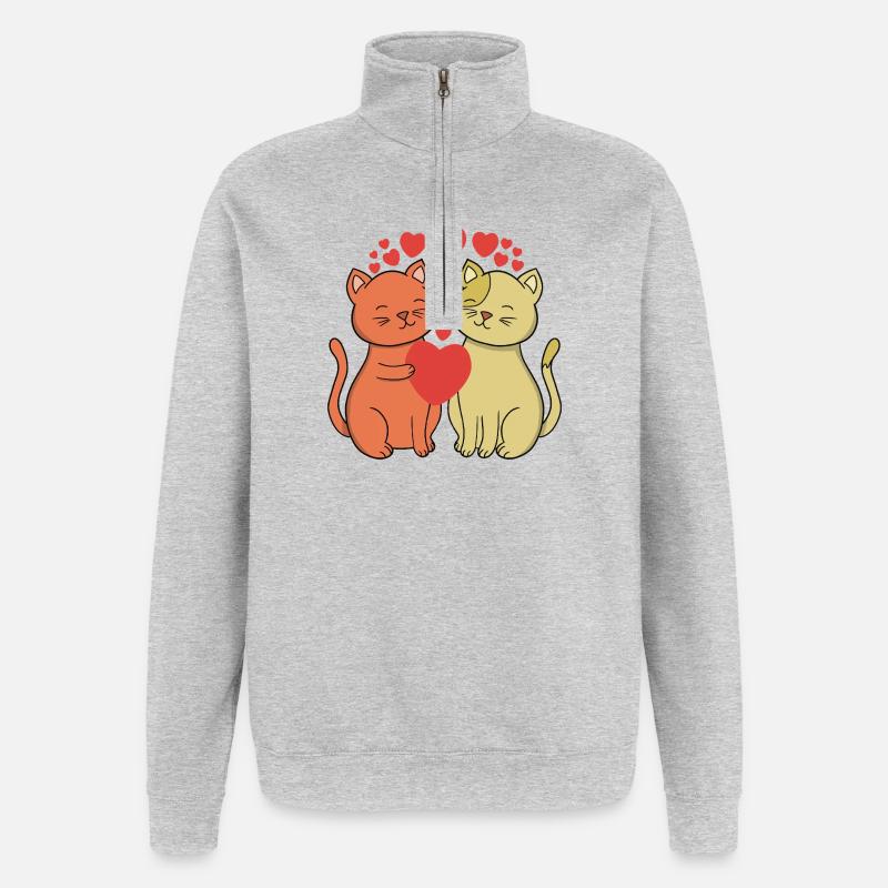 Deux chats sincères s’embrassent - Sweat à zip 1/4 - gris chiné