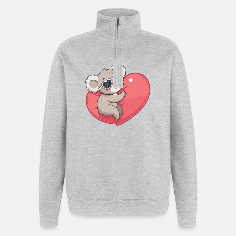 Koala-Lächelndes Herz - Quarter-Zip-Sweatshirt - Grau meliert