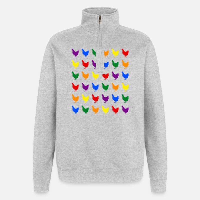 Regenbogen Hühner - Quarter-Zip-Sweatshirt - Grau meliert