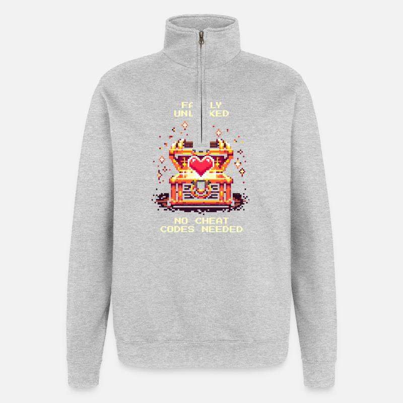 Famille débloquée sans triches | Patchwork - Sweat à zip 1/4 - gris chiné