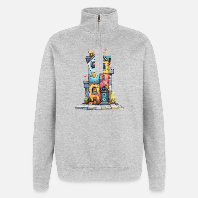 Maison du Cœur en aquarelle - Sweat à zip 1/4 - gris chiné