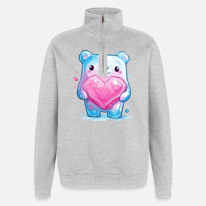 Cuddly bear with heart crystal - Quarter-Zip Sweatshirt - heather grey