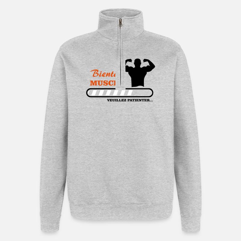 Bientôt musclé  - Sweat à zip 1/4 - gris chiné