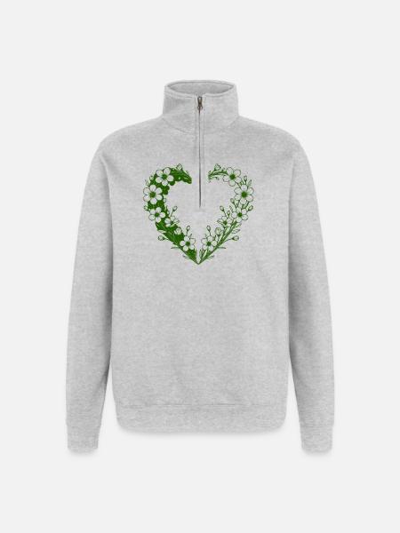 Green Floral Heart Floral Silhouette - Quarter-Zip Sweatshirt - heather grey
