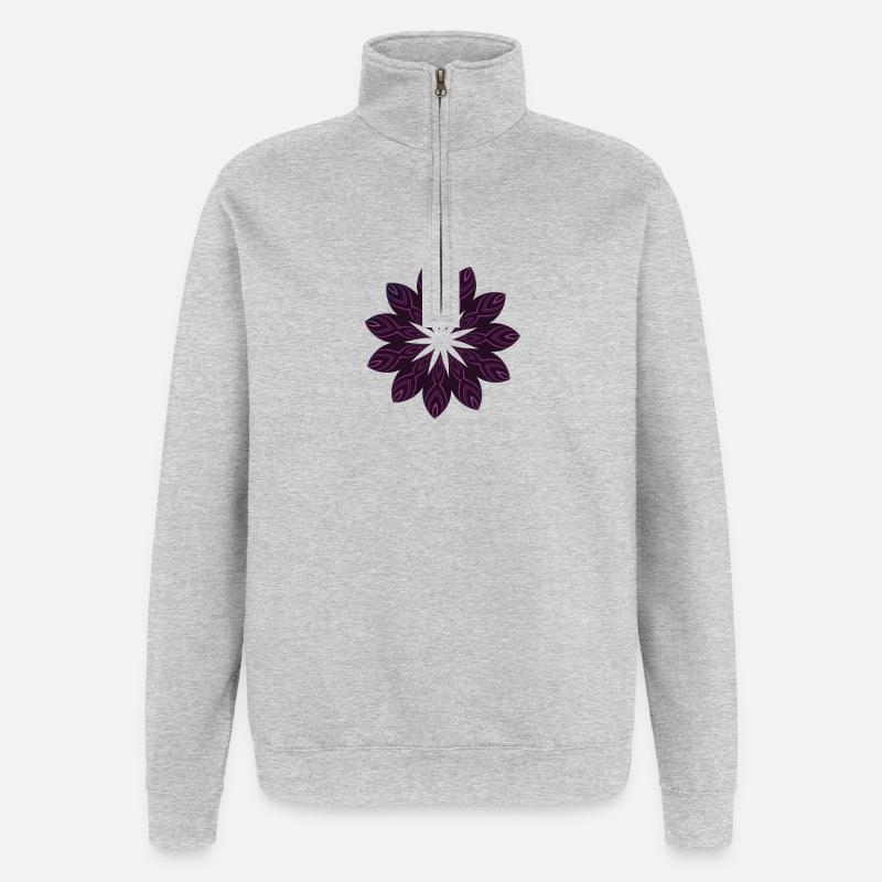 Dunkle Purpur Mandala Blume - Quarter-Zip-Sweatshirt - Grau meliert