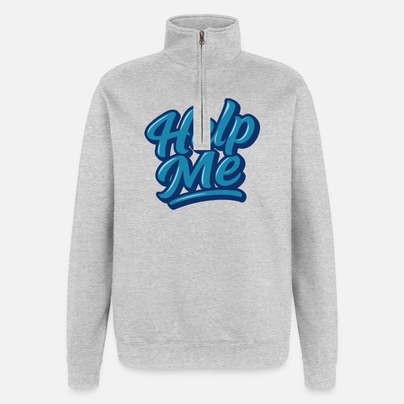 Help Me Blue Script Logo - Sweat à zip 1/4 - gris chiné