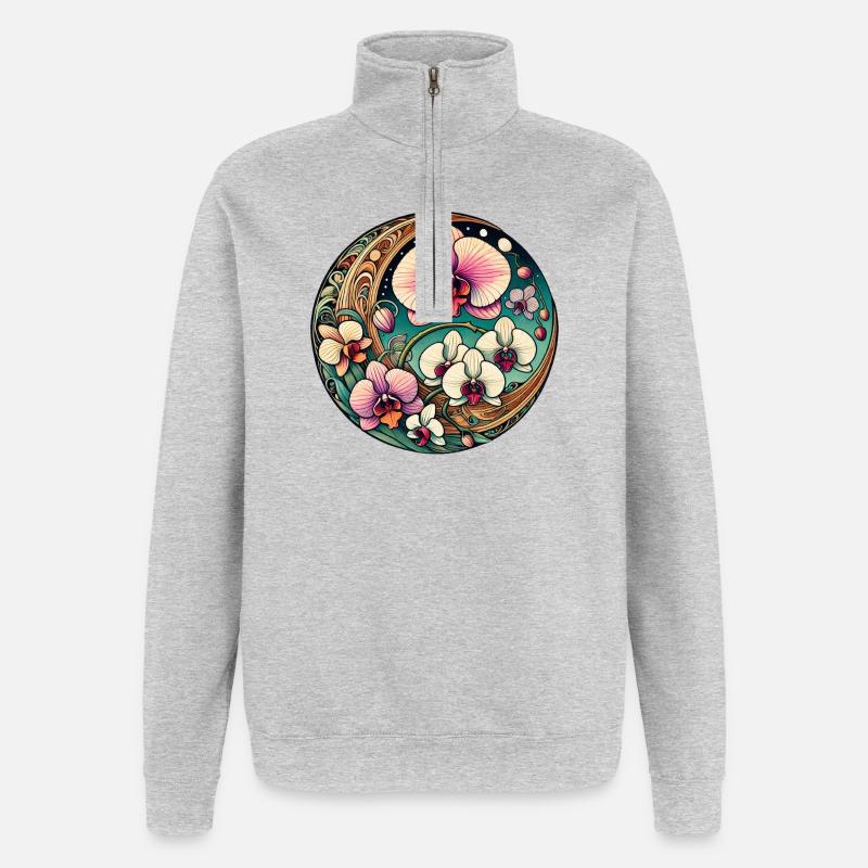 Orchid Circle Blumenkunst - Quarter-Zip-Sweatshirt - Grau meliert