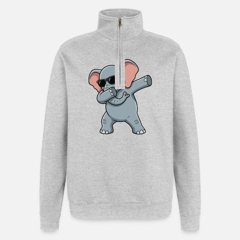 Lustiger Elefant im Dab-Style - Quarter-Zip-Sweatshirt - Grau meliert