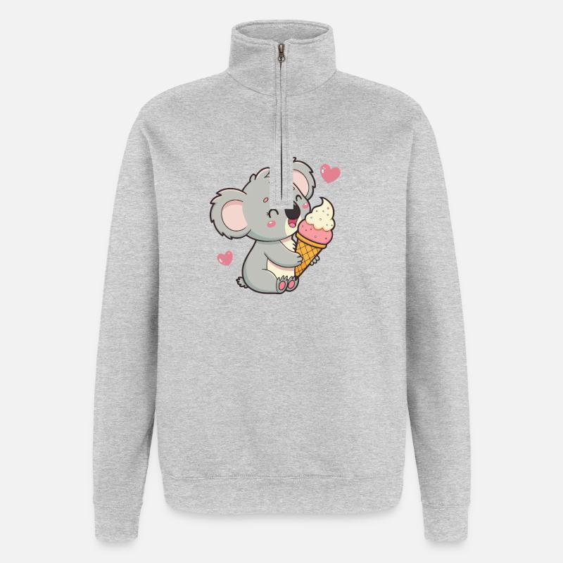Koala gourmand et crème glacée pastel - Sweat à zip 1/4 - gris chiné