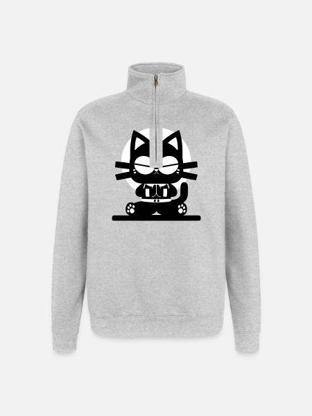 Zen Katze Meditation Minimal Design - Quarter-Zip-Sweatshirt - Grau meliert