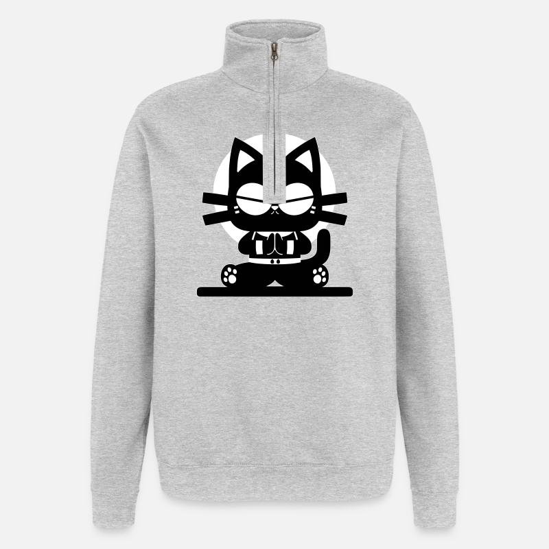 Zen Cat Meditation Minimal Design - Quarter-Zip Sweatshirt - heather grey