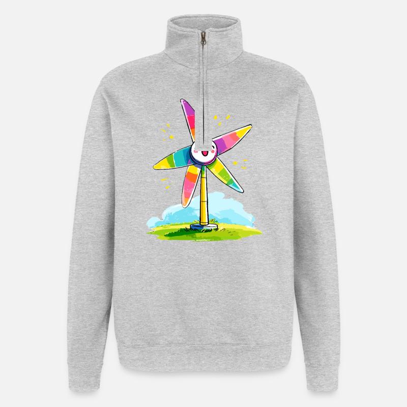 Regenbogenwindmühle Lächeln - Quarter-Zip-Sweatshirt - Grau meliert
