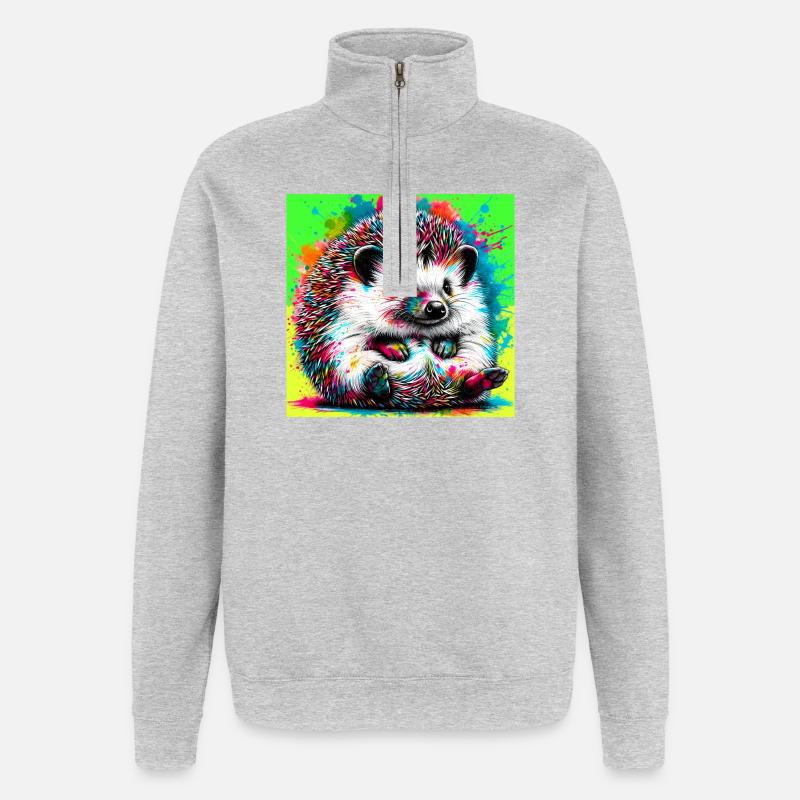 hérisson - Sweat à zip 1/4 - gris chiné