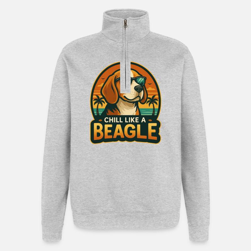 Détendez-vous comme un beagle - Sweat à zip 1/4 - gris chiné
