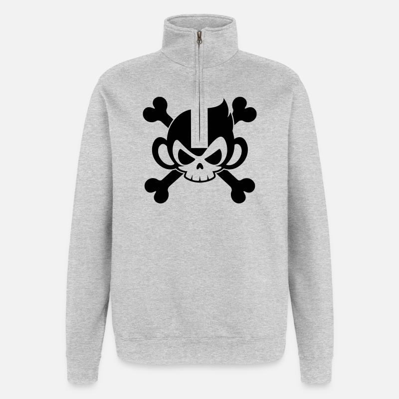 Funny skull monkey with crossed bones - Quarter-Zip Sweatshirt - heather grey