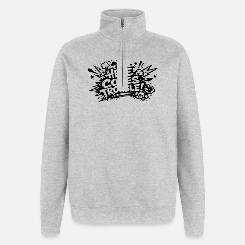 Here comes trouble - Quarter-Zip-Sweatshirt - Grau meliert