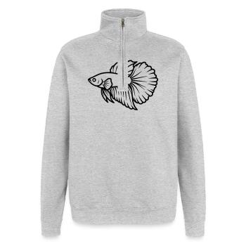 Kampffisch Betta Splendens Aquarium - Quarter-Zip-Sweatshirt - Grau meliert - Vorne - AI Model Female 172 light (172cm) & AI Model Male 178 dark (178cm)