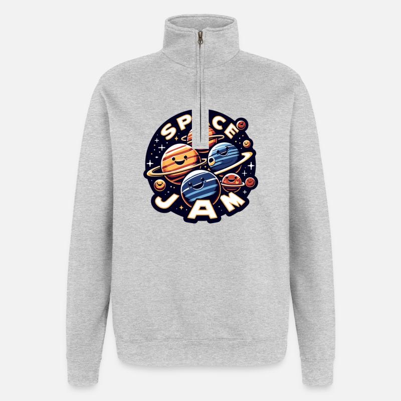 Planètes rieuses dans l’espace - Sweat à zip 1/4 - gris chiné