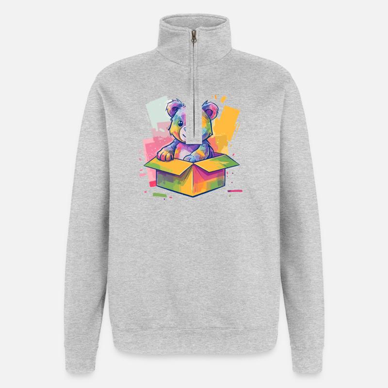 Regenbogenbär im Karton - Quarter-Zip-Sweatshirt - Grau meliert