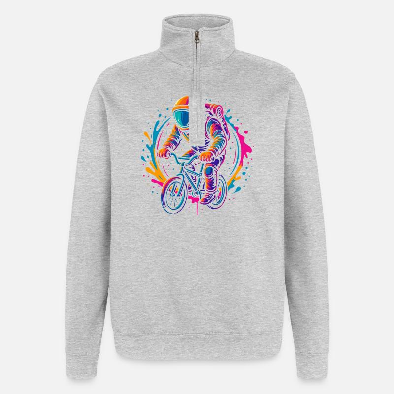 Astronaute néon à vélo, VTT, VTT - Sweat à zip 1/4 - gris chiné