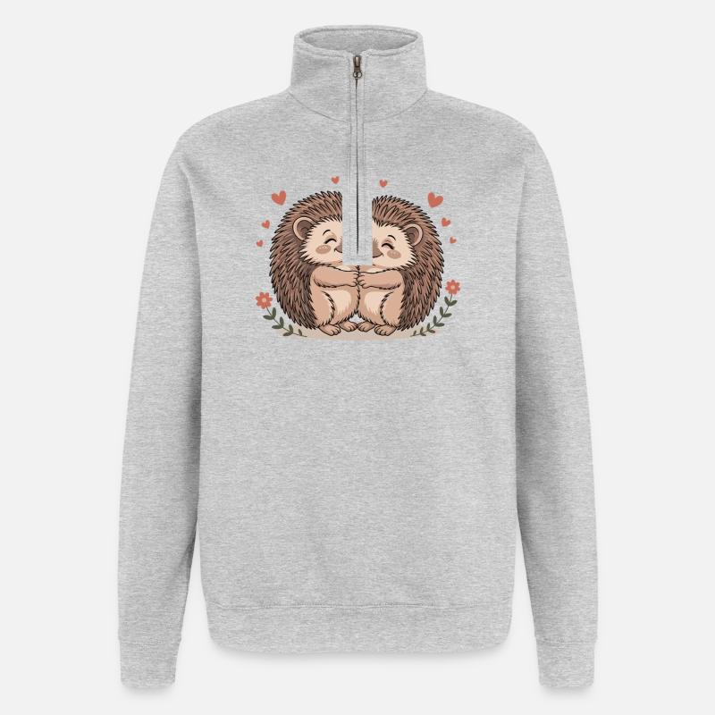 Igel Paar Liebe mit Herzen - Quarter-Zip-Sweatshirt - Grau meliert