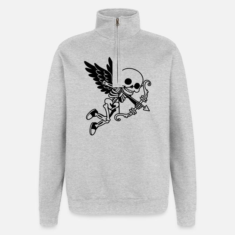 Skelet-Amor med sorte vinger - Sweatshirt med 1/4 lynlås - grå meleret