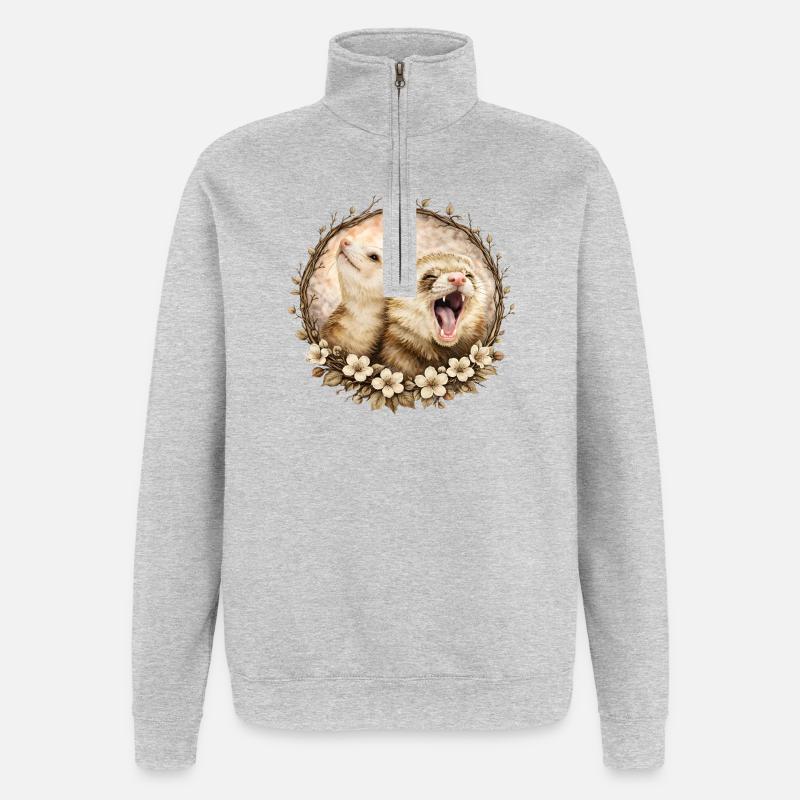 Frettchen im Blumenkreis - Quarter-Zip-Sweatshirt - Grau meliert