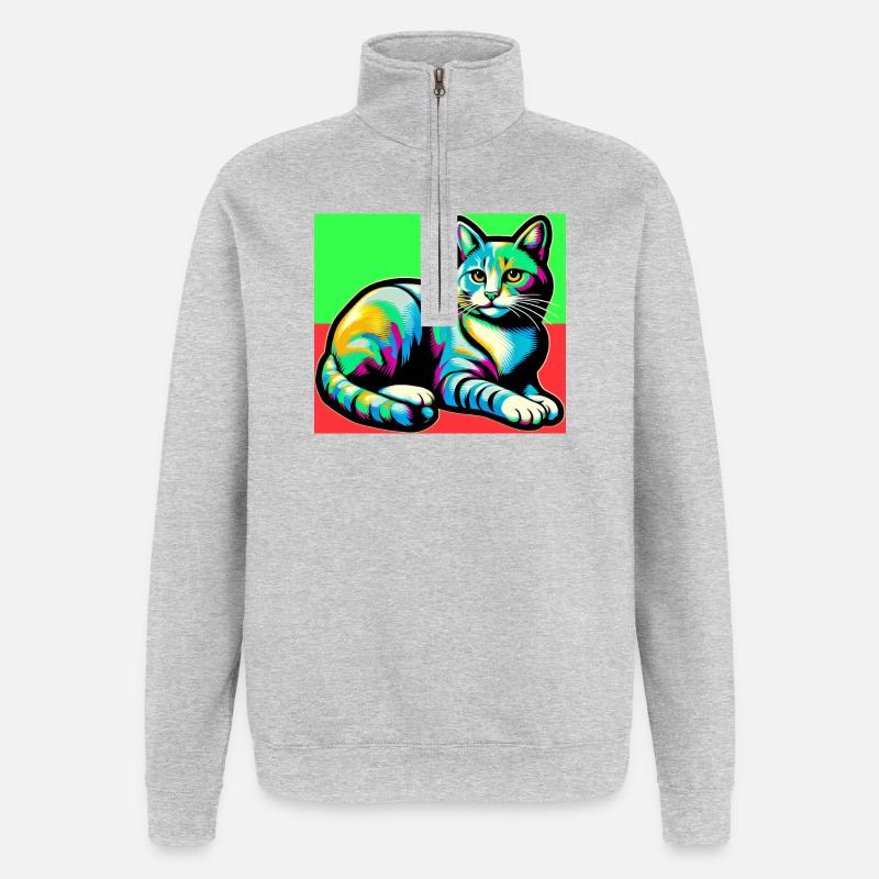 chat - Sweat à zip 1/4 - gris chiné