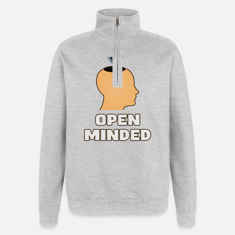 Open Minded - Offener Geist - Sweat à zip 1/4 - gris chiné