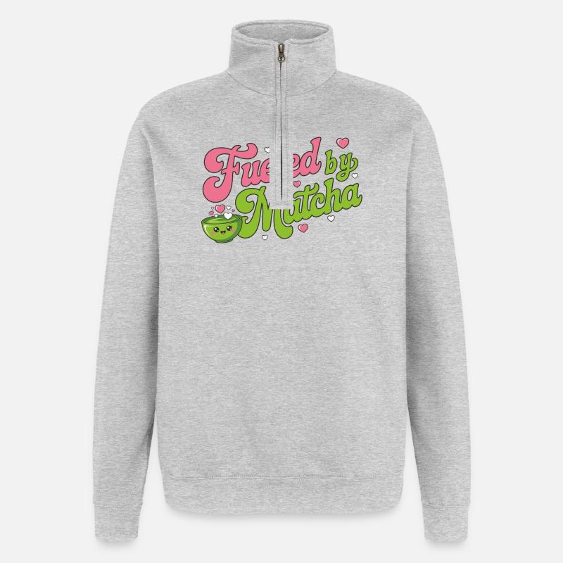 Un design drôle de matcha pour les amateurs de matcha - Sweat à zip 1/4 - gris chiné