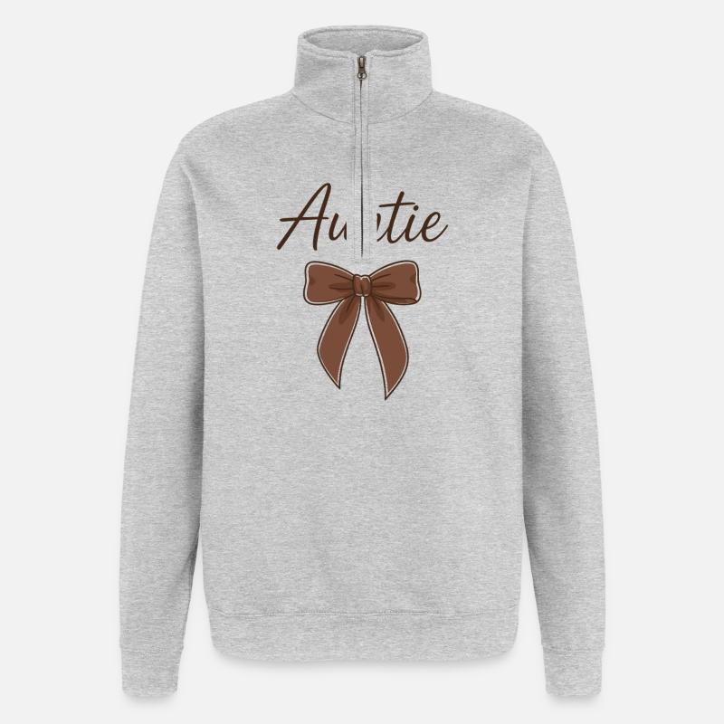 Auntie Bow - Brown Script Bow - Quarter-Zip Sweatshirt - heather grey
