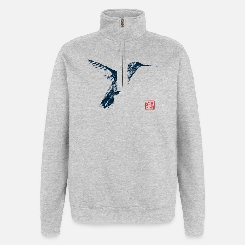 Kolibri mit Kanji Stempel - Quarter-Zip-Sweatshirt - Grau meliert