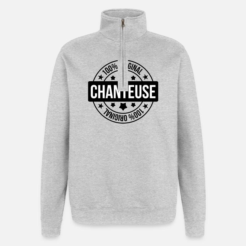 Chanteuse - Chanter - Chanson - Sweat à zip 1/4 - gris chiné