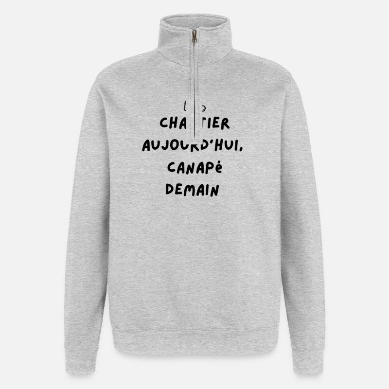 phrase chantier - Sweat à zip 1/4 - gris chiné