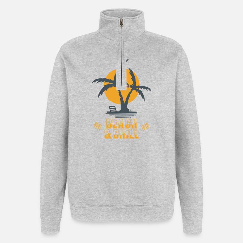 Beach & Chill Palmen Sunset - Quarter-Zip-Sweatshirt - Grau meliert