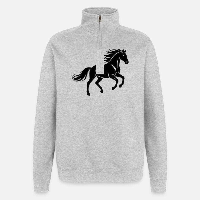 Pferd - Quarter-Zip-Sweatshirt - Grau meliert