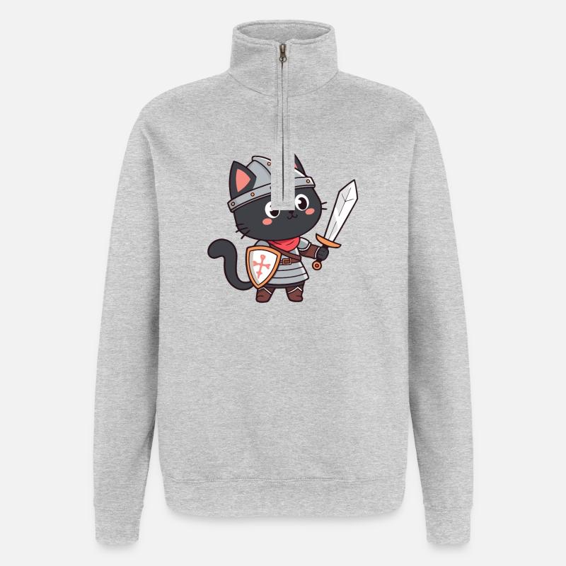 Chat Chevalier - Sweat à zip 1/4 - gris chiné