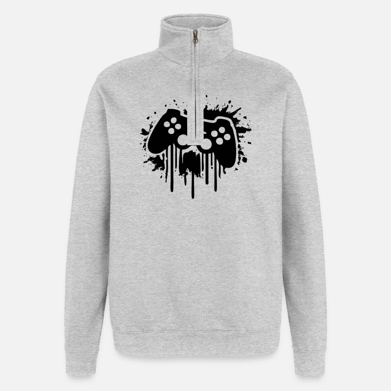 gaming zocker kontroller  - Quarter-Zip-Sweatshirt - Grau meliert