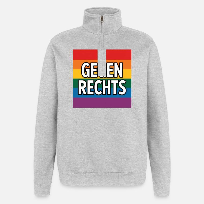 Gegen Rechts - Antifa Regenbogen Tee - Quarter-Zip-Sweatshirt - Grau meliert